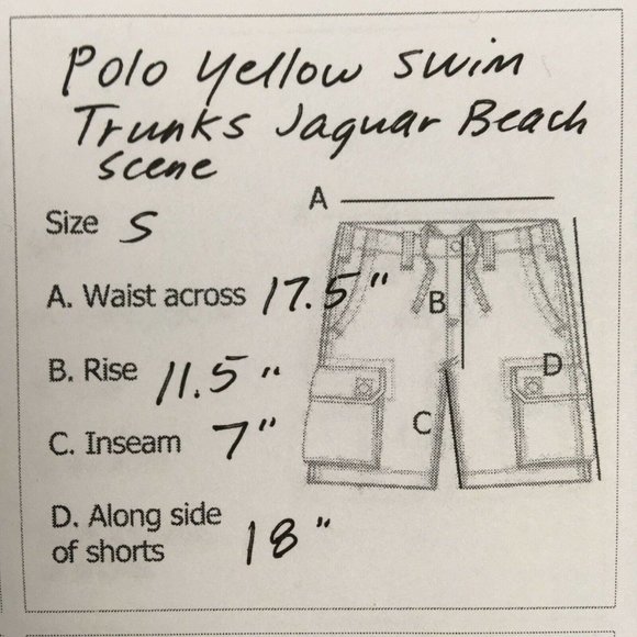 Polo Mens Small 32 to 34 Swim Trunks Shorts Yellow Beach Jaguar Mesh Liner - Picture 9 of 9